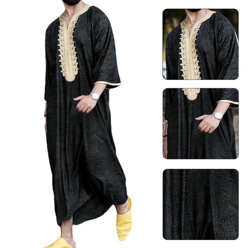 24BC Men Islamic Arabic Kaftan Muslim Clothing Printting Abaya Robes Fashion Middle East Saudi Arabia Dubai Mens Jubba Thobe |