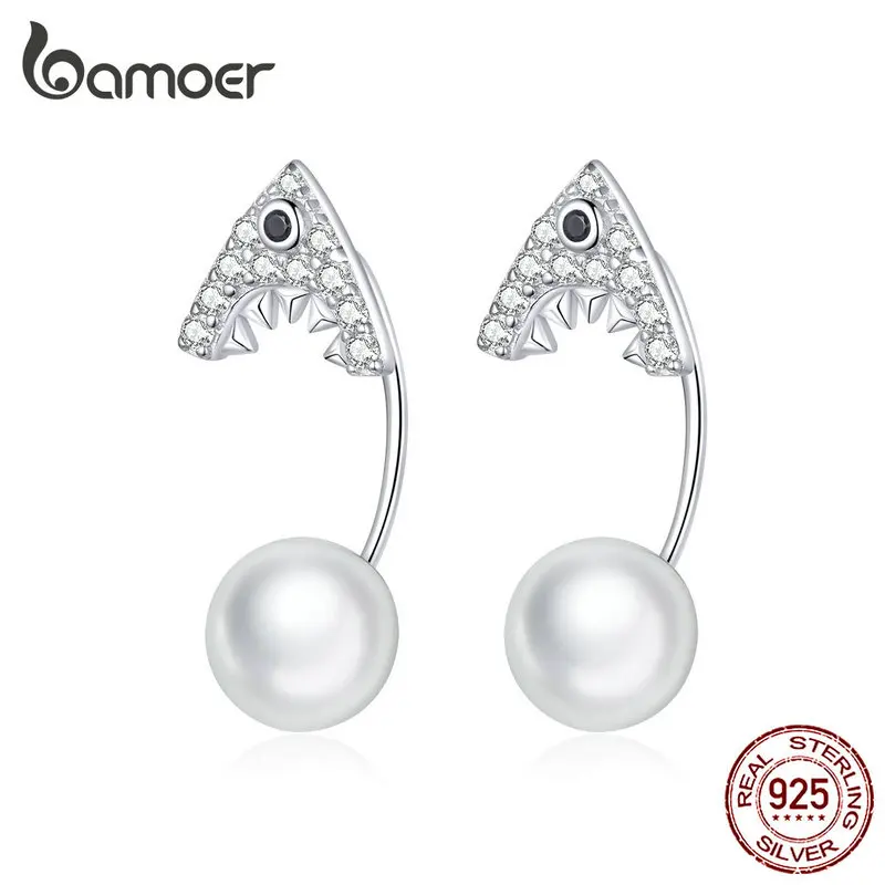 Bamoer, жемчужные серьги для женщин, Стерлинговое серебро 925, Акула, подвеска в виде животного, серьги для женщин, модные ювелирные изделия, Brincos, новинка, SCE773