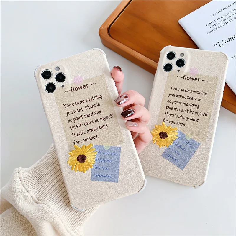 Модный Вышитый Чехол для телефона с маргариткой и надписью iPhone 11 Pro Max 7 8 Plus SE2020 X XR