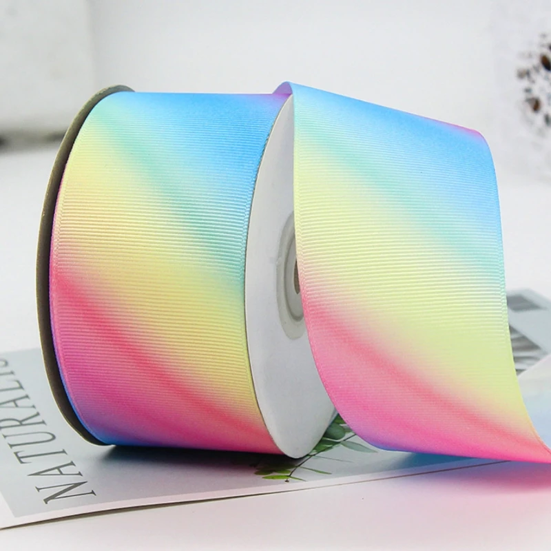 

24 Yards Polyester Silk Light Gradient Rainbow Colorful Grosgrain Ribbon for Hair Bows Headbands DIY Craft Gift Wrapping