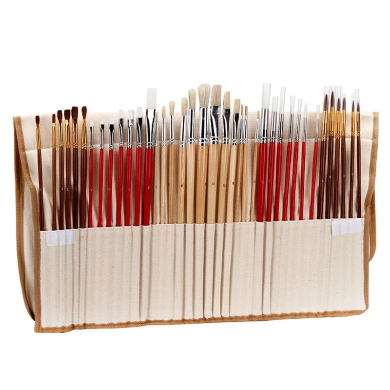 

All-in-one Acrylic Paint Brush 38 Pieces Brush Pen w/ Roll-out Canvas Wrap 7 Types Brush Tips for Beginner Kids Adults