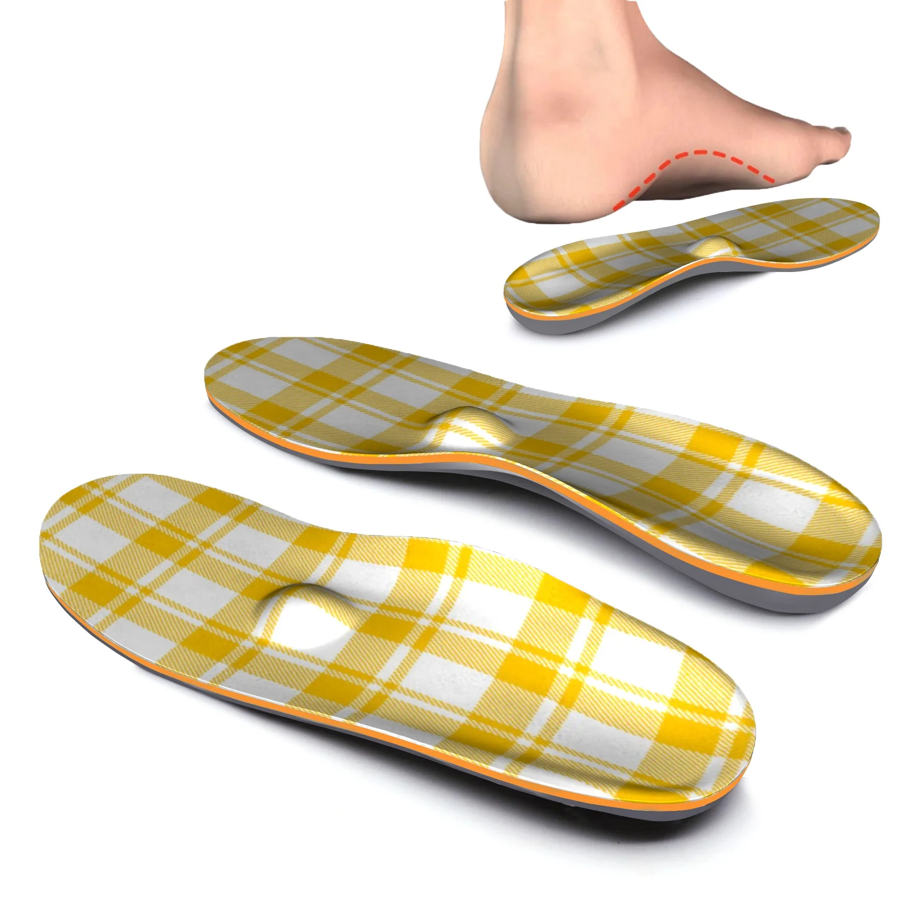 Yellow Striped Plantar Fasciitis Relief Shoe Inserts, High Arch Support Insoles, Thick Orthotic Insoles Men and Women