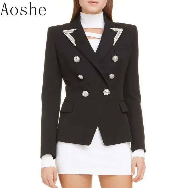 Женский модельный облегающий костюм элегантный двубортный блейзер с