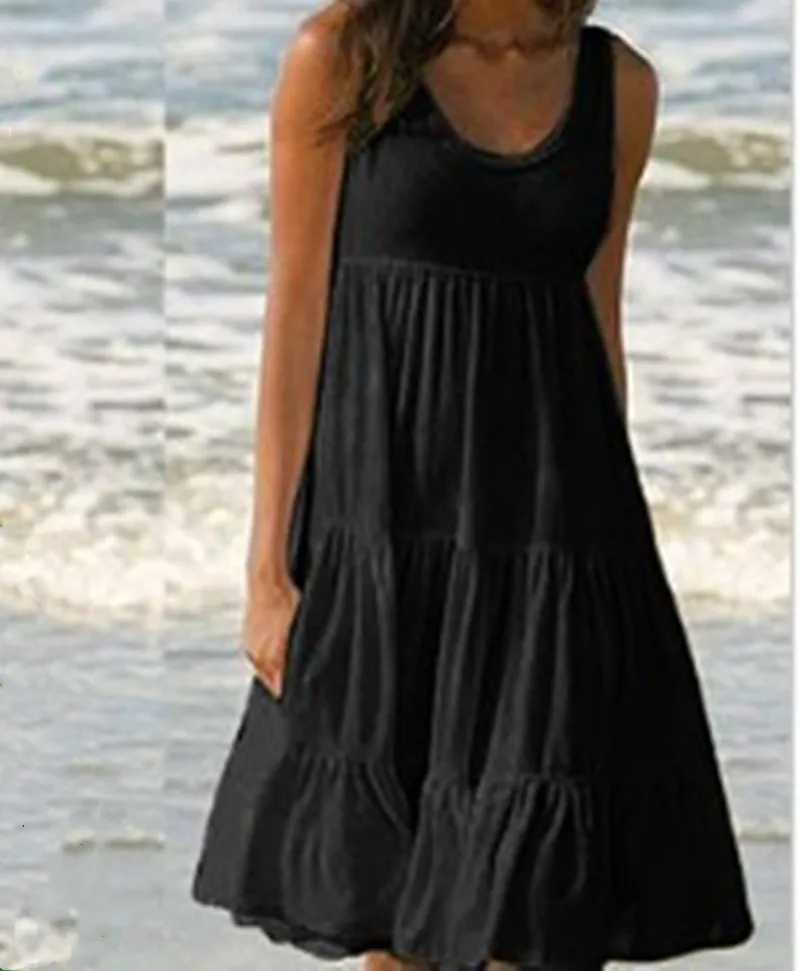 

Woman Dress Summer Dress White Dress Women Fashion Casual Plus Size Dresses Sleeveless Solid Color Loose Beach Dress Vestidos