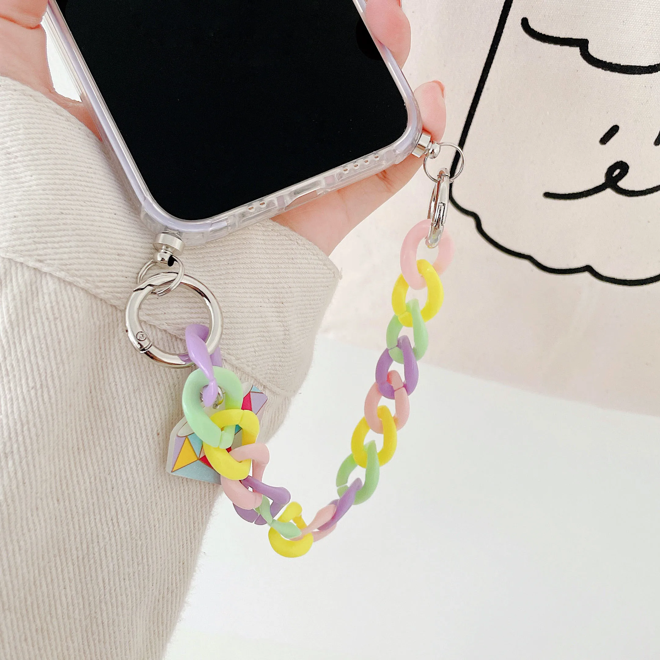 

Cartoon Girl Graffiti Clear Phone Case With Wrist Chain For iPhone 11 12 Pro Max XR X XS Max 7 8 Plus Soft TPU Shockproof Cover