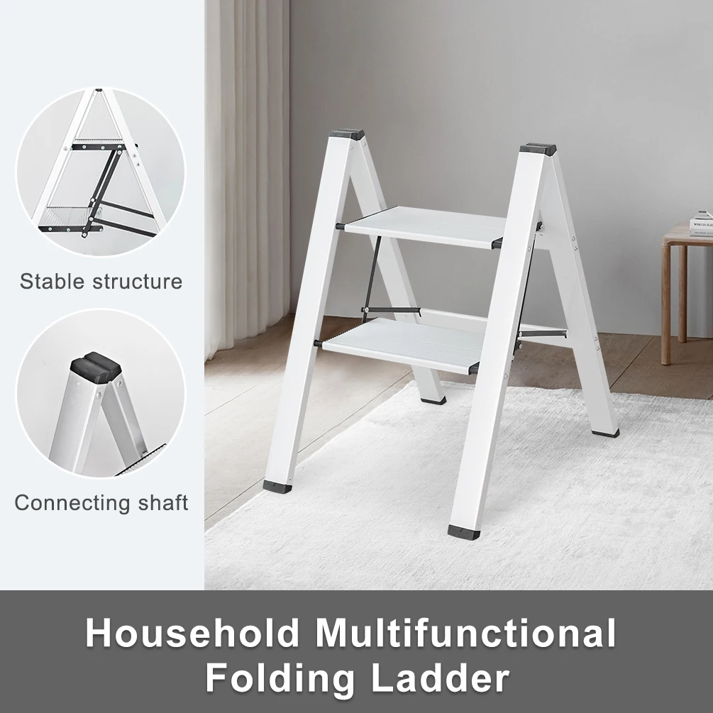 Двухступенчатая лестница серебристая алюминиевая складная сверхпрочная