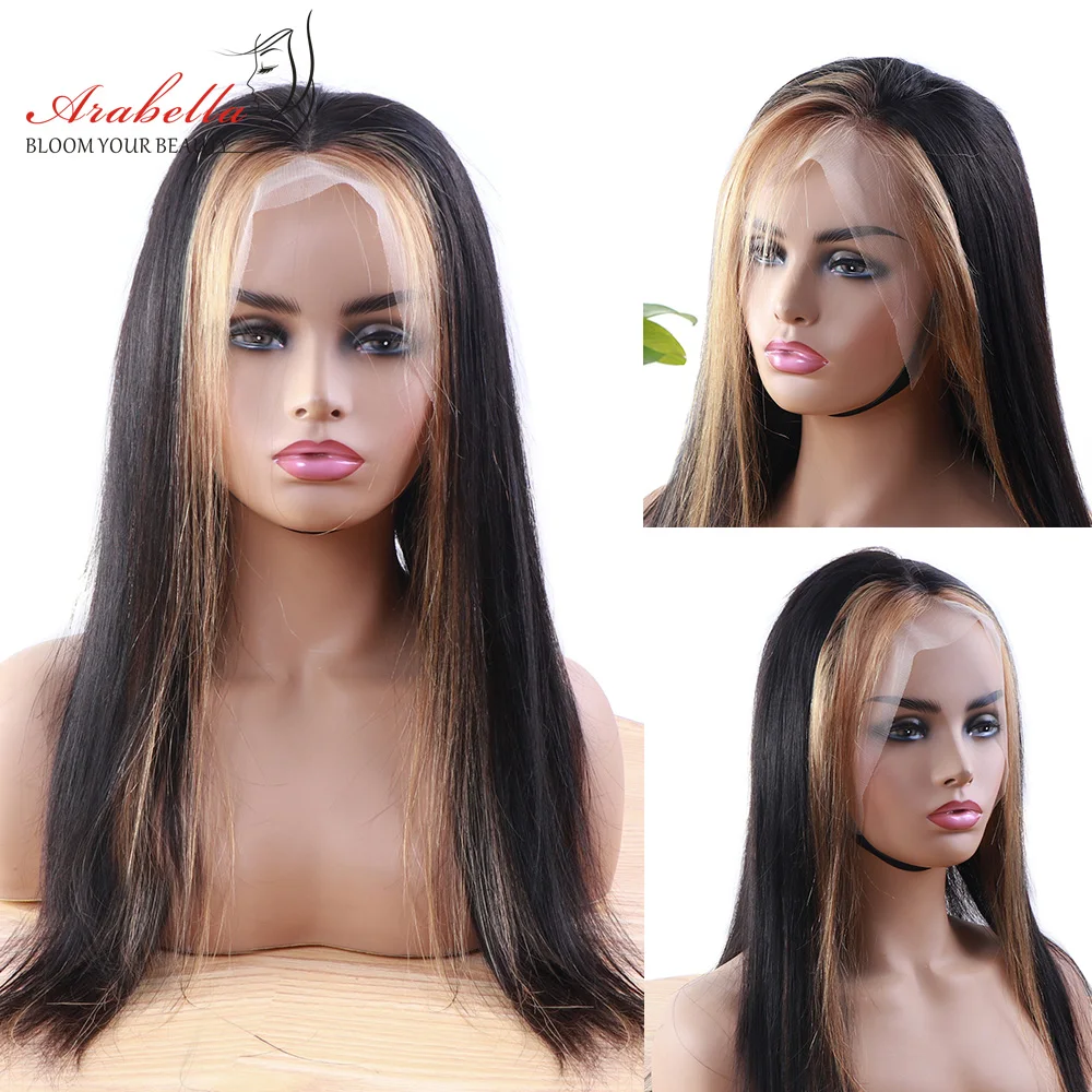 

32 Inch Highlight Wig Human Hair HD Transparent Lace Brown Colored Human Hair Wigs 13X4 Ombre Straight Lace Front Wig