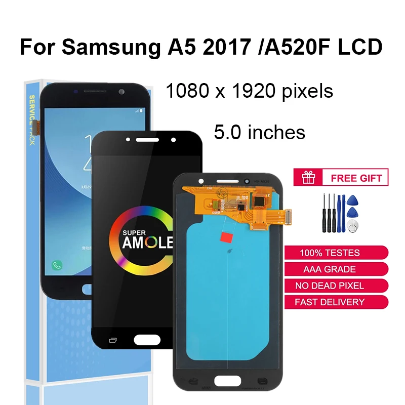 

Original LCDs Super AMOLED LCD for SAMSUNG Galaxy A5 2017 Display Touch Screen Digitizer A520 A520F SM-A520F Replacement Parts