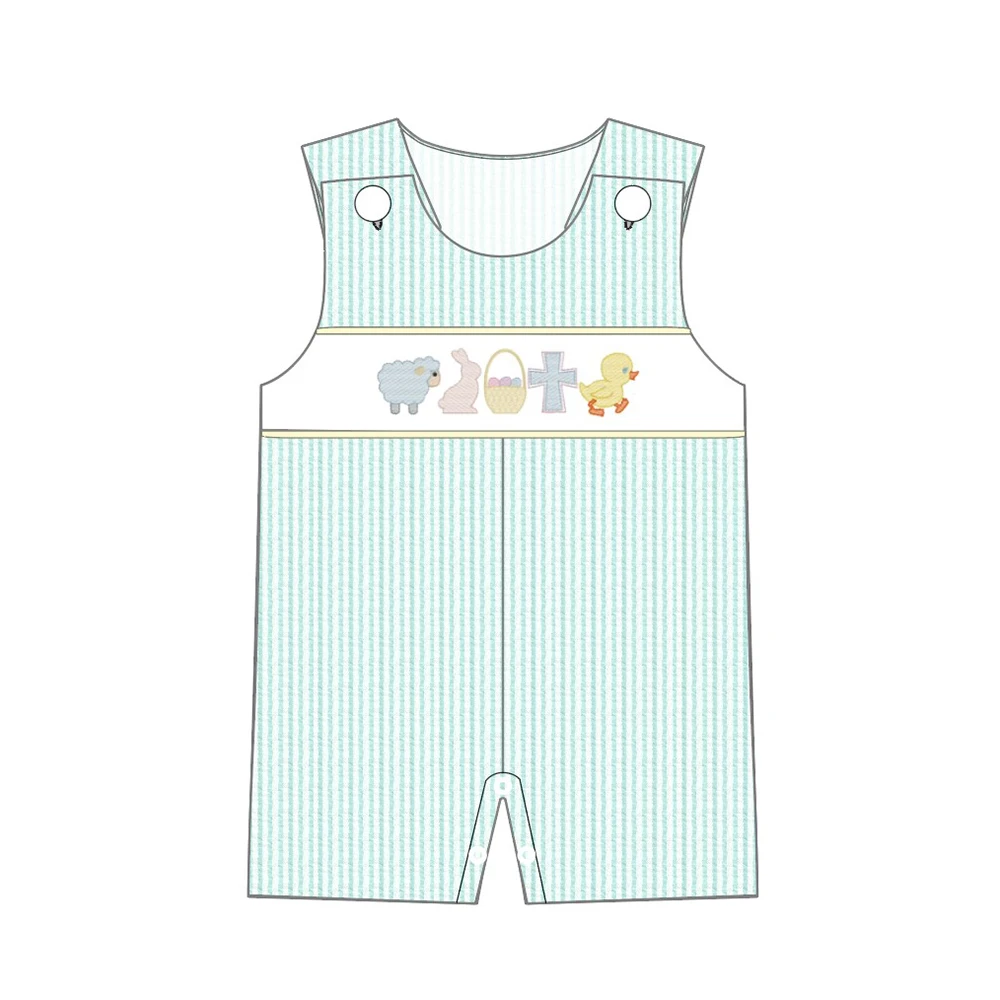 

Детский комбинезон с вышивкой, голубой комбинезон в Вертикальную Полоску, без рукавов, с изображением Пасхальной утки и кролика, летний сез...