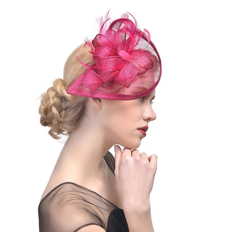 634D Women Wedding Hat Fascinator Feather Mesh Party Cocktail Headdress Hair Clip New | Свадьбы и торжества