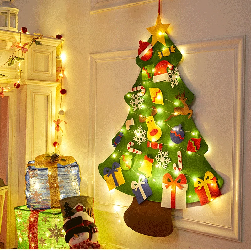 Kids DIY Felt Christmas Tree with 32 pcs Set Wall Hanging Detachable Ornaments Xmas Gifts Children Christmas Home Decorations