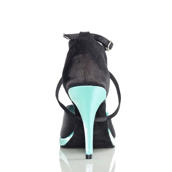 Женская обувь для латиноамериканских танцев на толстой черной и голубой подошве