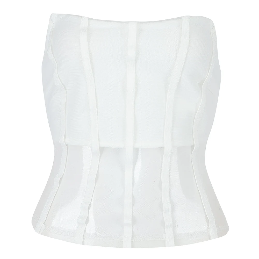 

Mesh Transparent Patchwork Tops Women Sleeveless Strapless Party Corset Top Sexy Backless Female Vest