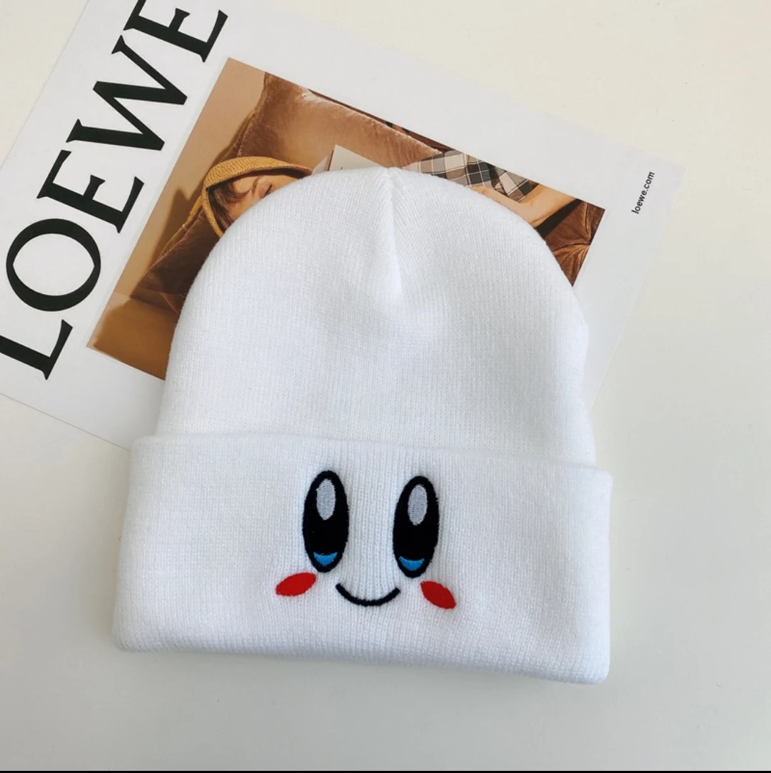 New Pink Knitted Hat Eye Embroidery Elasticity Cartoons Beanie Winter Keep Warm Girl Fashion Autumn Crimping Women Knitted Hat