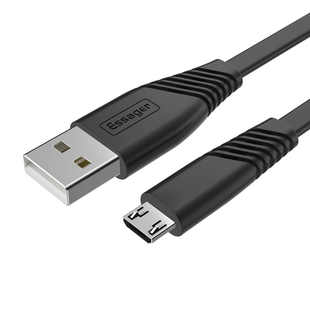 Flat Black Cable Essager Micro USB зарядное устройство плоский кабель для samsung huawei Xiaomi 1 м 2 м кабель синхронизации данных провод 2.4A Быстрая Зарядка Кабели для мобильных телефонов - Цвет: Flat Black Cable