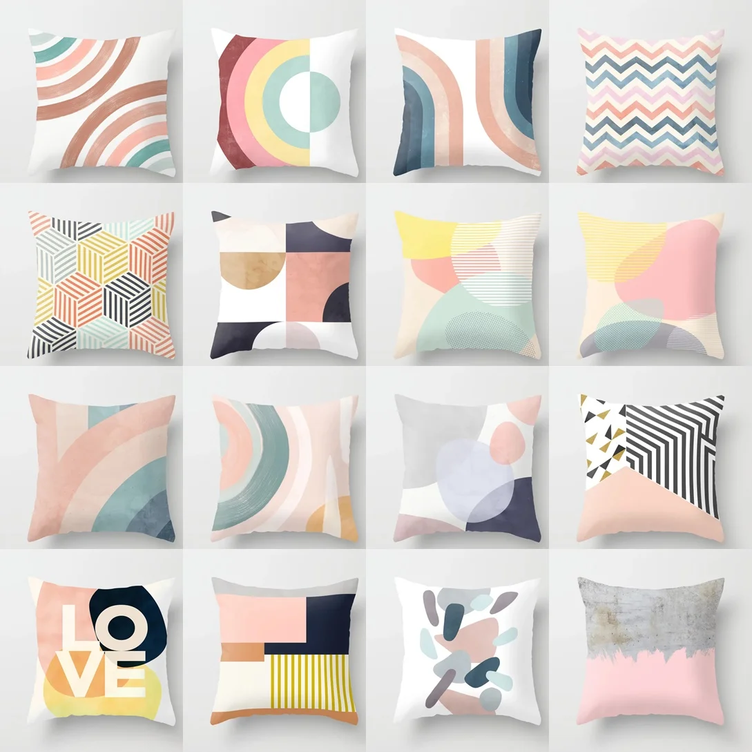 

New Geometric Abstract Pink Square Decorative Throw Pillow Cushion Cover Line Wave Pattern Pillow Case for Sofa 45*45cm