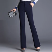 women stretch solid casual pants 2021 new plus size flare high waist ol style office pant black suit female trousers elegant pop