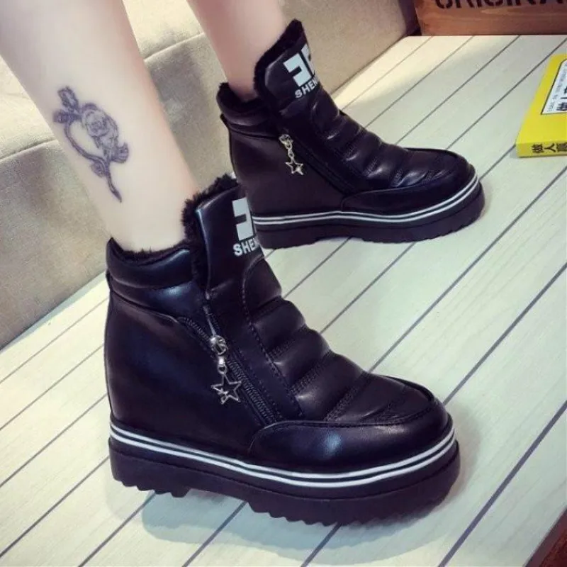 

New Women Warm Winter Boots Increase PU Leather Shoes Cotton Ankle Platform Botas Waterproof Snow Boots Woman Zapatos Mujer