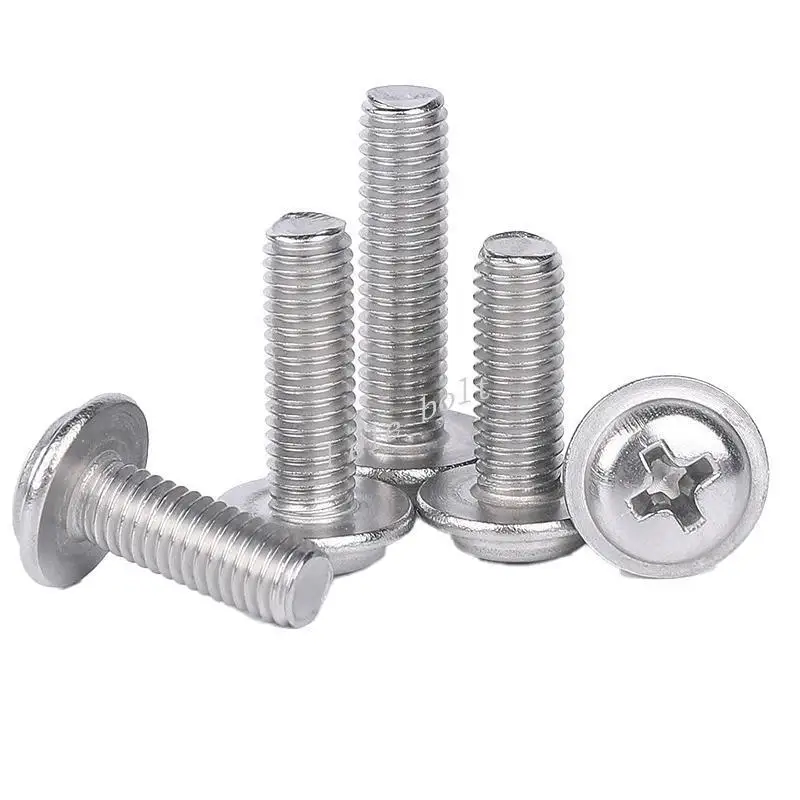 

M2 M2.5 M3 M4 M5 304 Stainless Steel PWM DIN967 Cross Phillips Pan Round Truss Head With Washer Padded Collar Screw Bolt