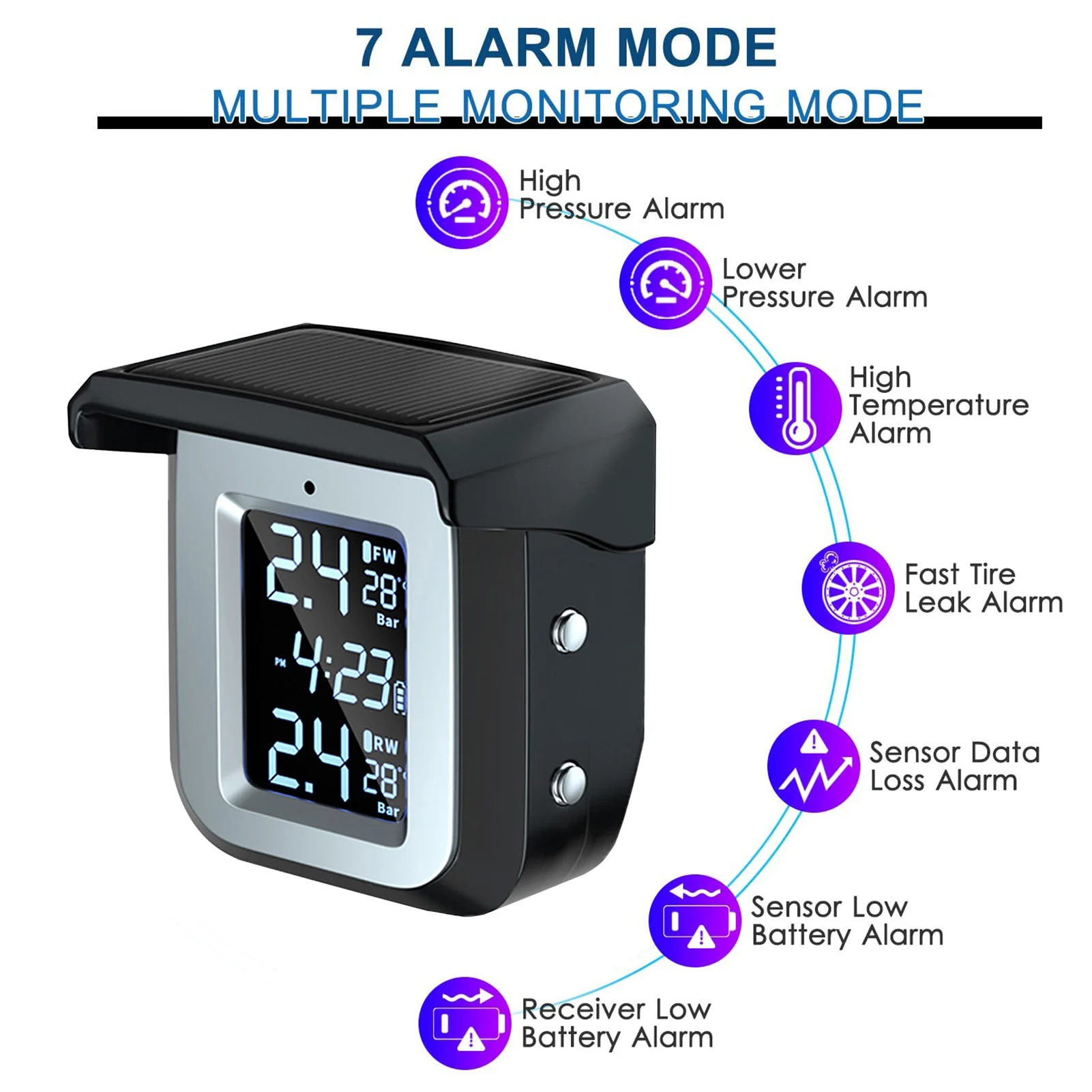 Беспроводная система контроля давления в шинах с солнечной зарядкой и 2 внешними