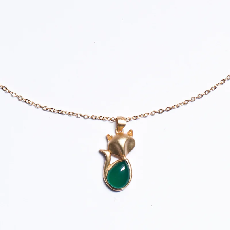 

BIJOX STORY Vintage 925 Sterling Silver Jewellery Necklace with Fox shape Emerald Gemstones Pendant for Women Wedding Wholesale
