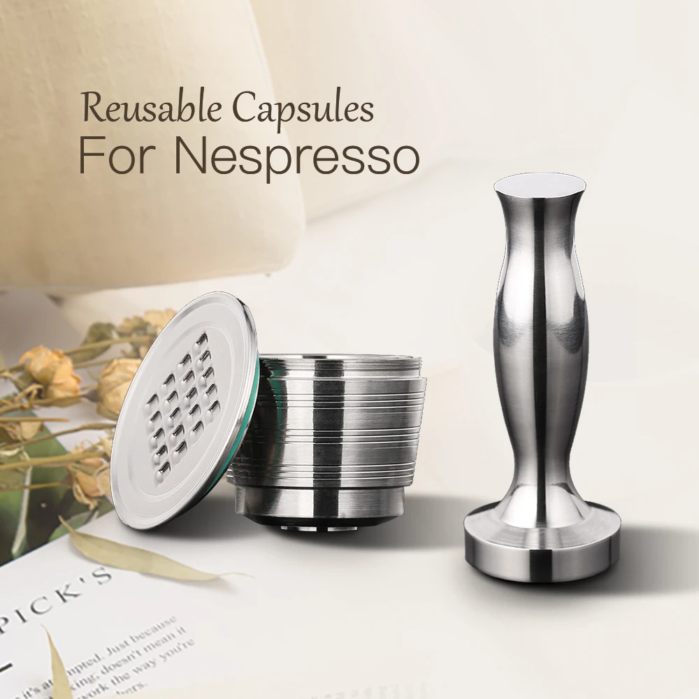 Cápsulas de cafeteira nespresso de aço, cápsulas reutilizáveis com filtro de café