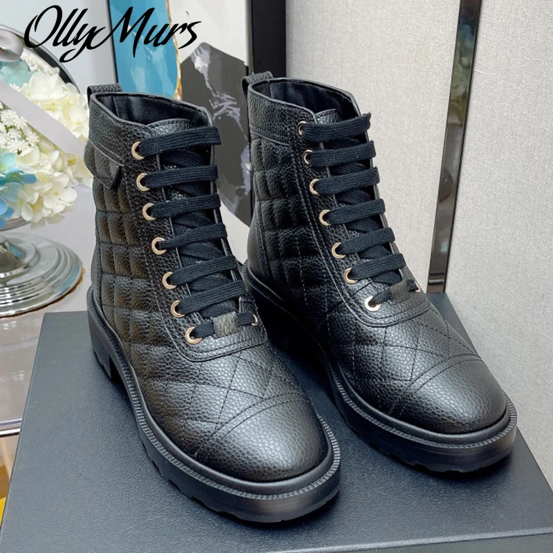 

Ollymurs Women's Ankle Boots Luxury Fashion Autumn Lace-up Classic Ladies Shoes Round Toe All-match Ankle Boots