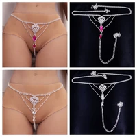 sexy underwear chain pink white crystal thong panties for women silver color rhinestone body waist chain jewelry gift wholesale