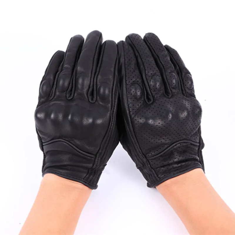 Перфорированные мотоциклетные перчатки из натуральной козьей кожи