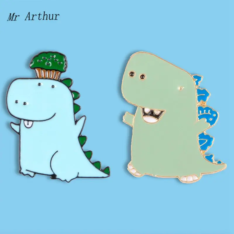 Милый динозавр Эмаль Булавка синий серый животное брошь на рюкзак одежда