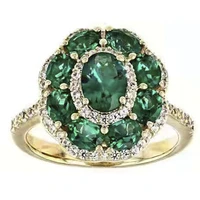 luxury gold plated color green flower shaped oval crystal rhinestone ring for women wedding engagement fashion jewelry