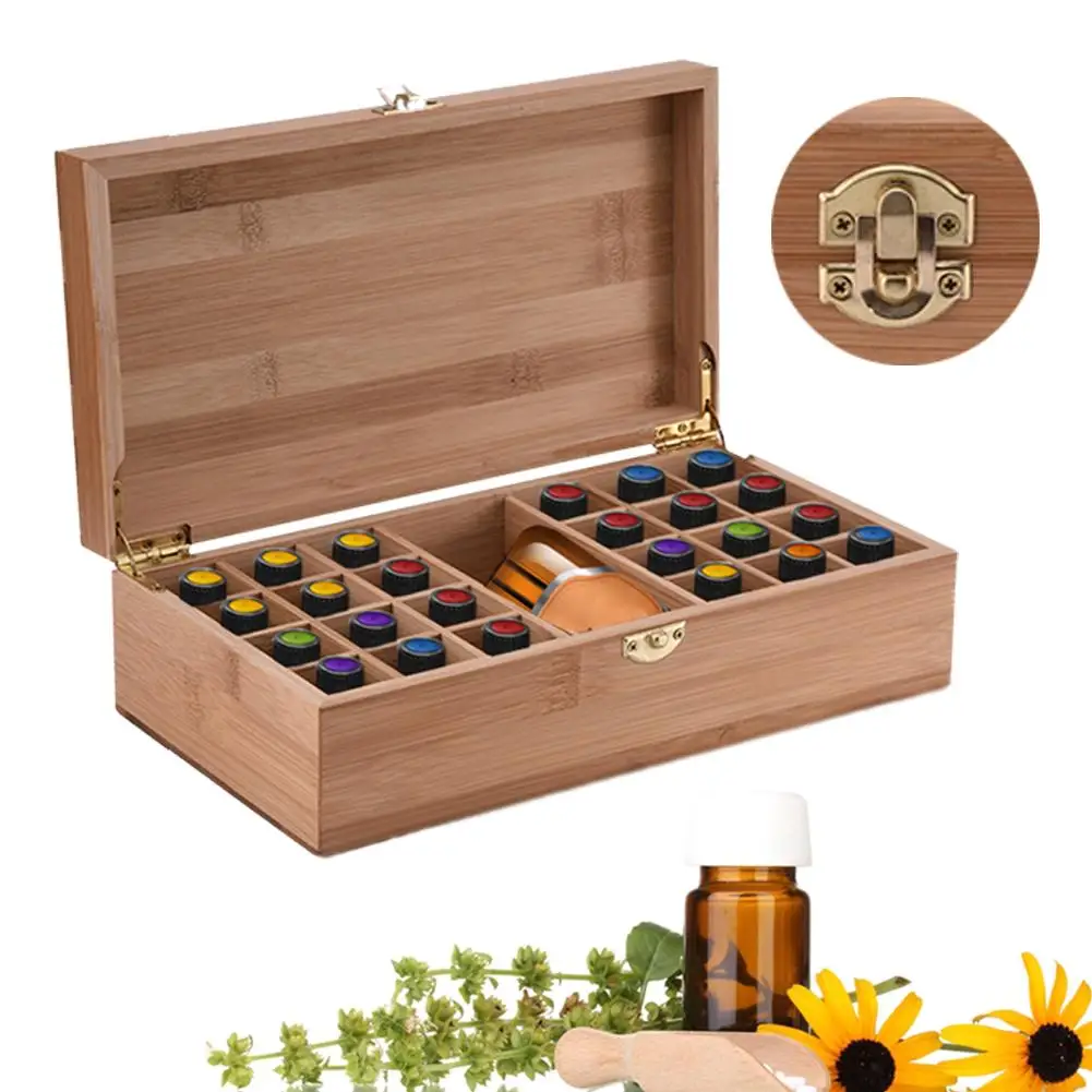

25 Grids Essential Oil Protective Box Bamboo Jewelry Storage Case For Artistic Ornament Decorative Essential Oil Carrying Case