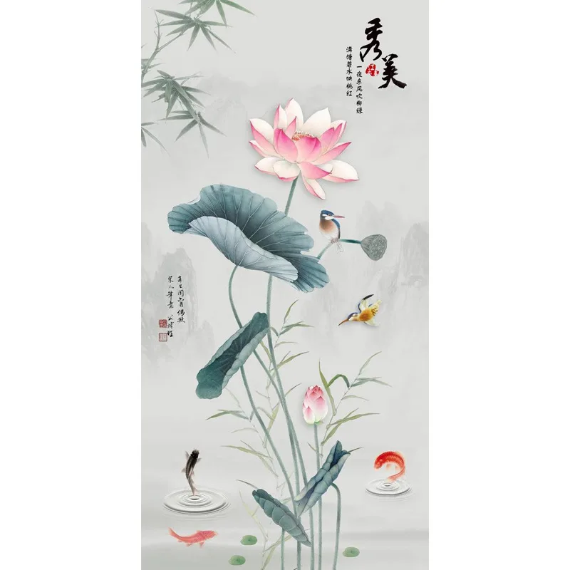 

Chinese Style Lotus Flower Wall Sticker Vintage Poster for Living Room Bedroom Bathroom Wall Decals Self Adhesive Wallpaper