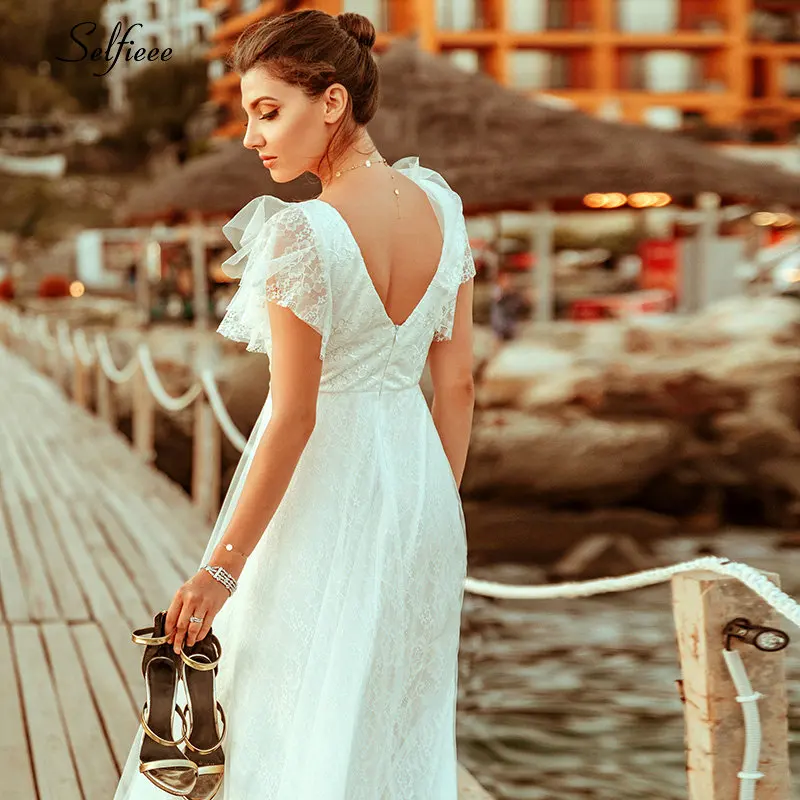 Элегантное Белое Кружевное платье макси для женщин А-силуэта с двойным v-образным вырезом и коротким рукавом, сексуальные женские Вечерние Платья Vestidos De Fiesta