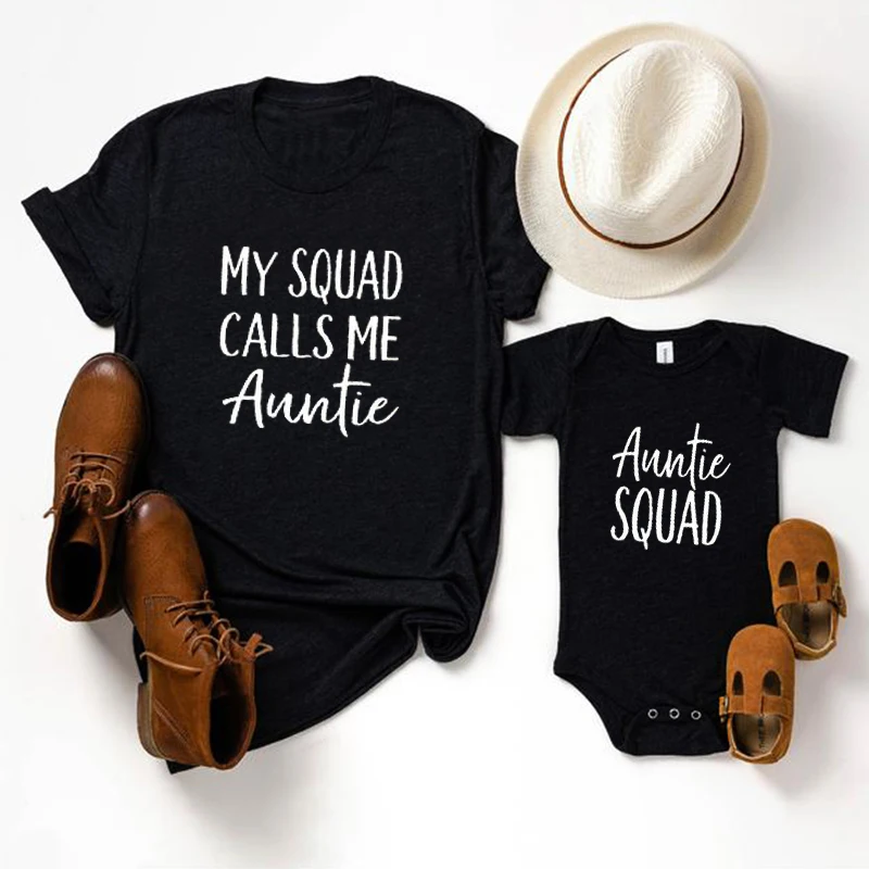 

My Squad Calls Me Auntie Tshirt Mom and Daughter Matching Clothes 2021 Great for Nieces and Nephews Mommy and Me Shirts