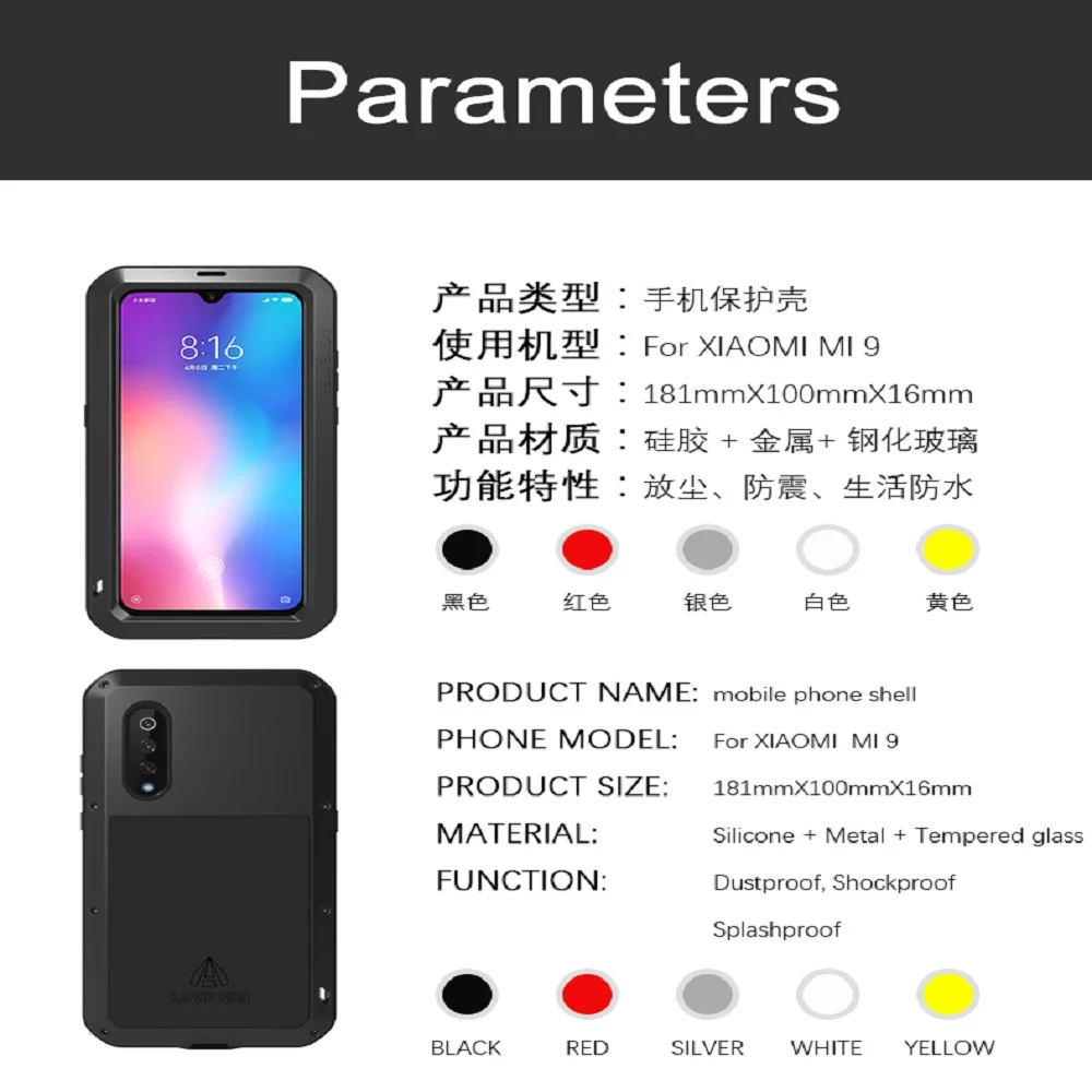 Love Mei для Xiaomi mi 9 Силиконовый противоударный чехол металлический армированный