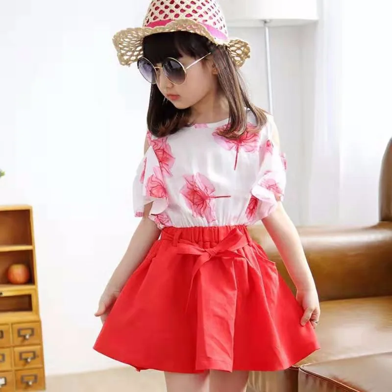 Girls Summer Children Clothing Maple Skirt Baby Sports Set New Print Top Suit 3 6 8 10 12 Years Old | Детская одежда и обувь