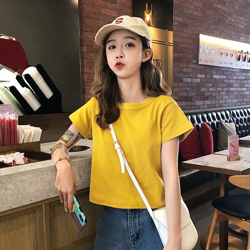 

Short Sleeve T-shirt Women For Summer Korean Slim Solid Funny T Shirts Women Simple Tshirts Women T Shirt Femme