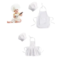 2 pcs cute baby chef apron and hat infant kids white cook photos costume photography prop newborn hat apron photoshoot clothing