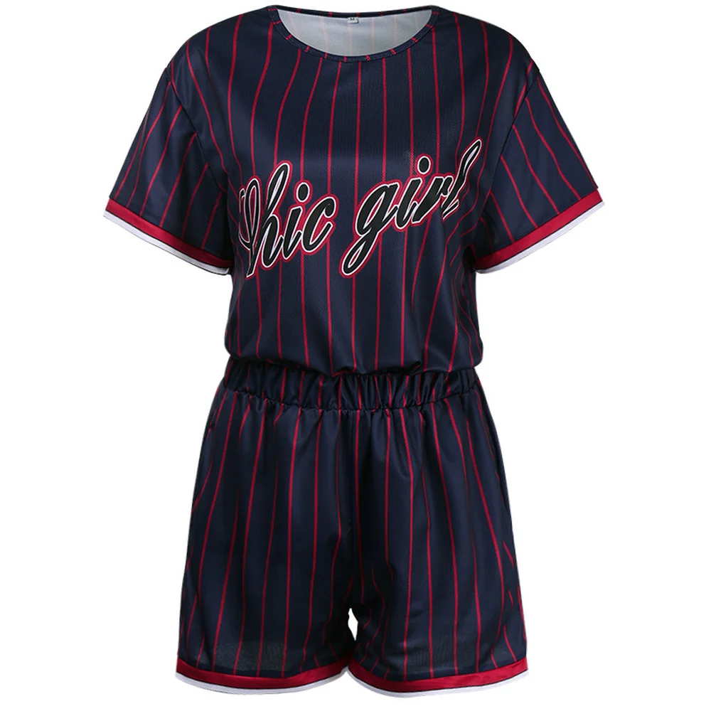 

Two Piece Set Striped 2 Piece Set Women 2021 New Short Sleeve Top And Shorts Matching Set Summer Letter Print Biker Tracksuit