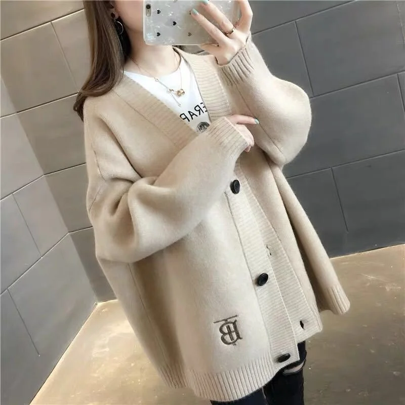 

Модный кардиган, куртка, женская вязаная осенняя одежда, новинка 2021, Топ с длинным рукавом, женский свободный ленивый стиль, Qm *