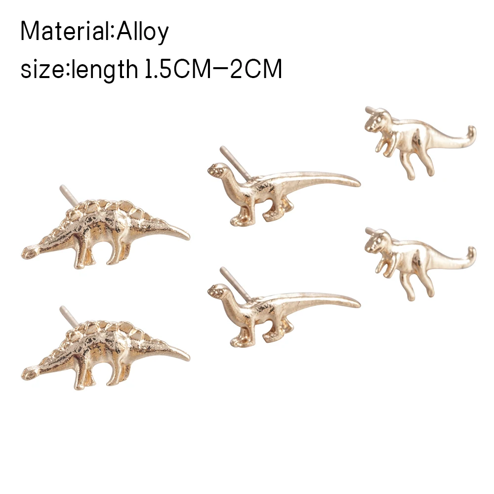 European and American retro earrings 3Pairs/set Gold Silver Dinosaur Earrings Cute Ear Stud earring Small Set Jewelry decoration