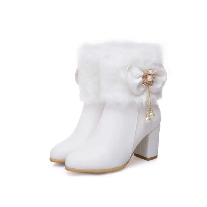 Большой размер обувь на высоком каблуке женские Ботинки Martin толстом с меховым