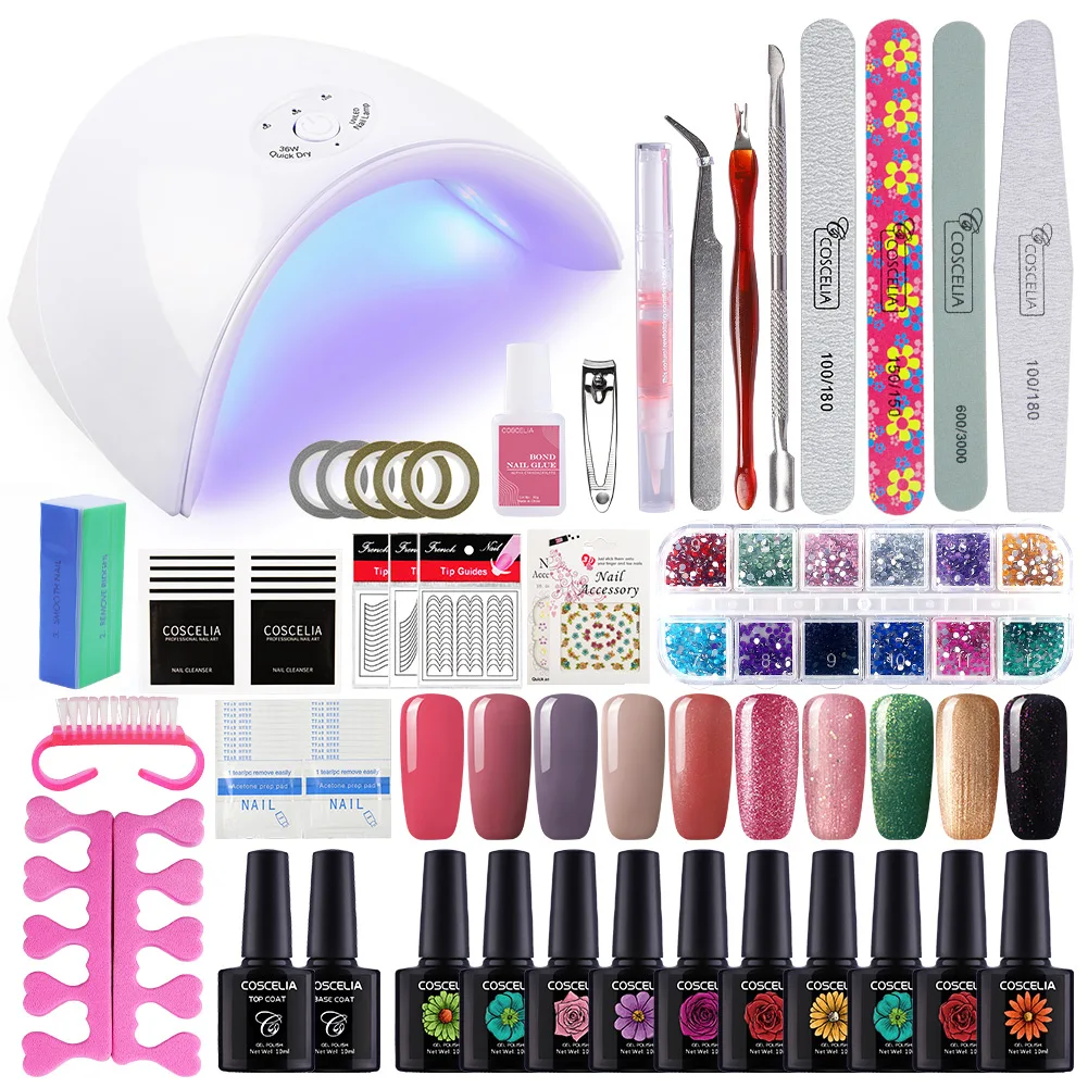 Nail Set 05 Набор сушильных ламп для ногтей COSCELIA, Гель-лак для ногтей с профессиональным сверлом для ногтей, набор инструментов для маникюра, 10 цветов - Цвет: Nail Set 05