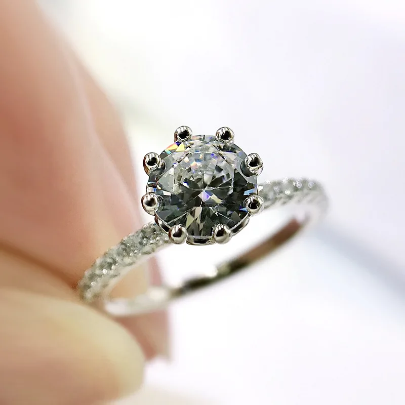 

100% 925 Sterling Silver Yellow Gold Plated Created Moissanite 8 Prong Queen Crown Ring For Women Jewelry Bijoux Wedding Gift
