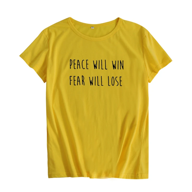 CbuCyi Peace Will Win Fear Will Lose Twenty One pilot band лирика Футболка женская хлопковая Футболка Большой размер S-XXL Футболка - Цвет: yellow-black