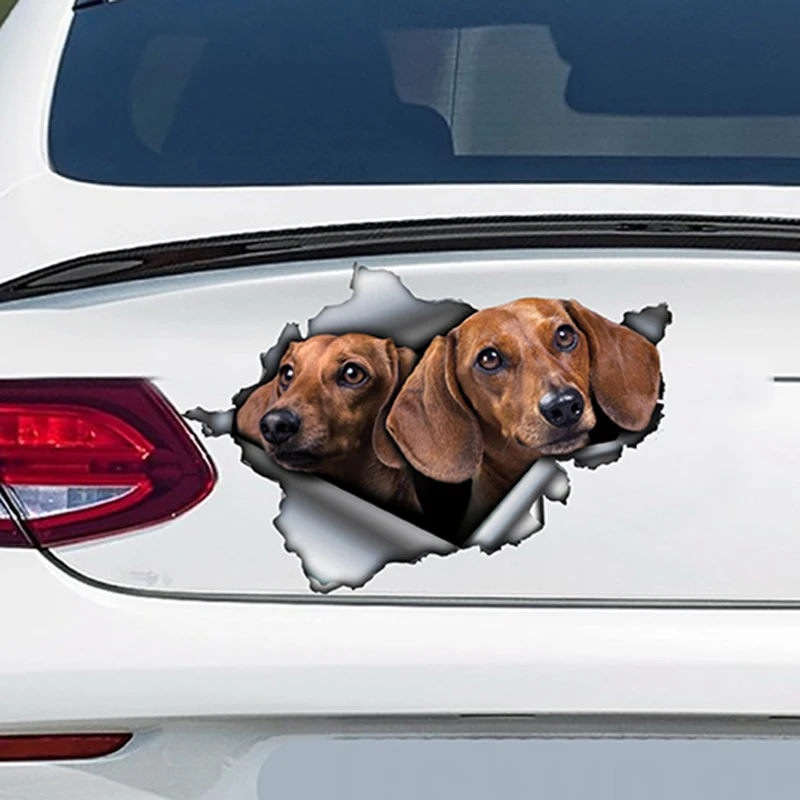 

Pet Dog Car Sticker Tan Dachshund 3D Torn Metal Vinyl Decal Waterproof Automobiles & Motorcycles Styling KK 13cm*8.6cm