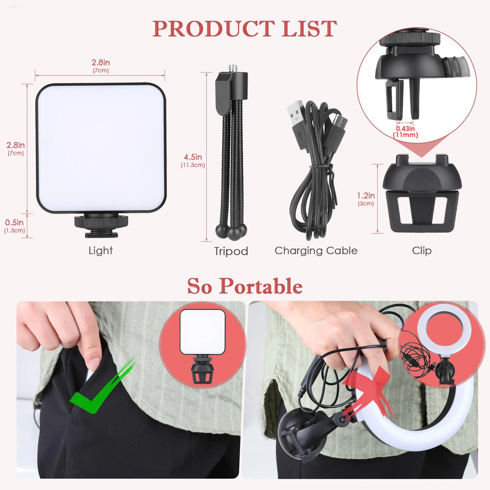 

Laptop Mobile Phone Camera LED Fill Light Lamp with Clip Tripod Portable Adjustable Video Conference Remote Working Rechargeable