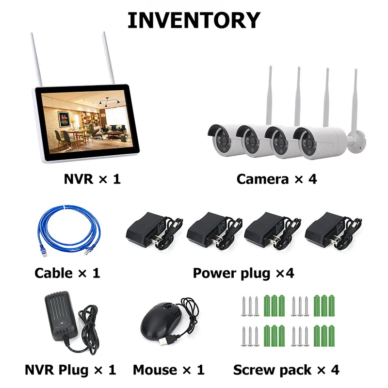 

4CH Video Surveillance Camera NVR Kit with Screen IP66 Waterproof Wireless Camera WIFI CCTV Security System Net Video Recorder