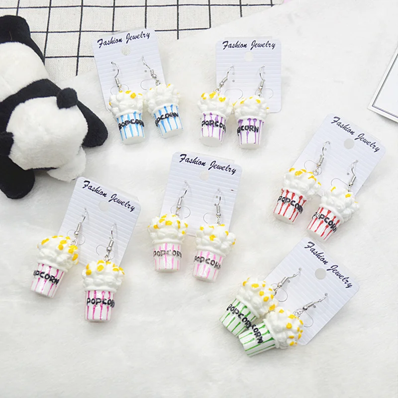 

New Funny Imitation Popcorn Food Drop Earrings For Women Girl DIY Handmade Creative Unique Hanging Dangle Earring Jewelry